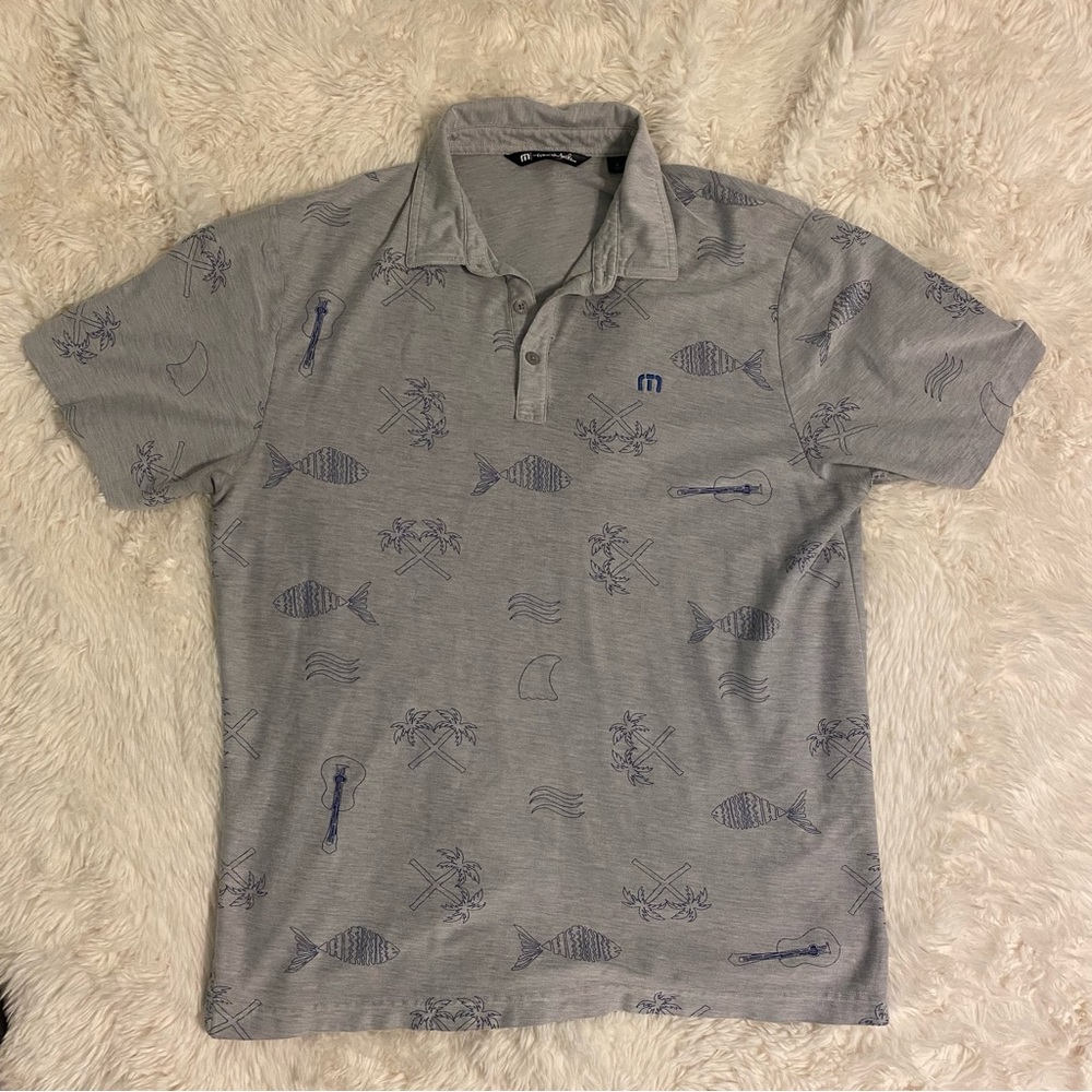 Travis Mathew Polo Style Shirt • Island Guitar Tropical Theme • Men’s Sz Large